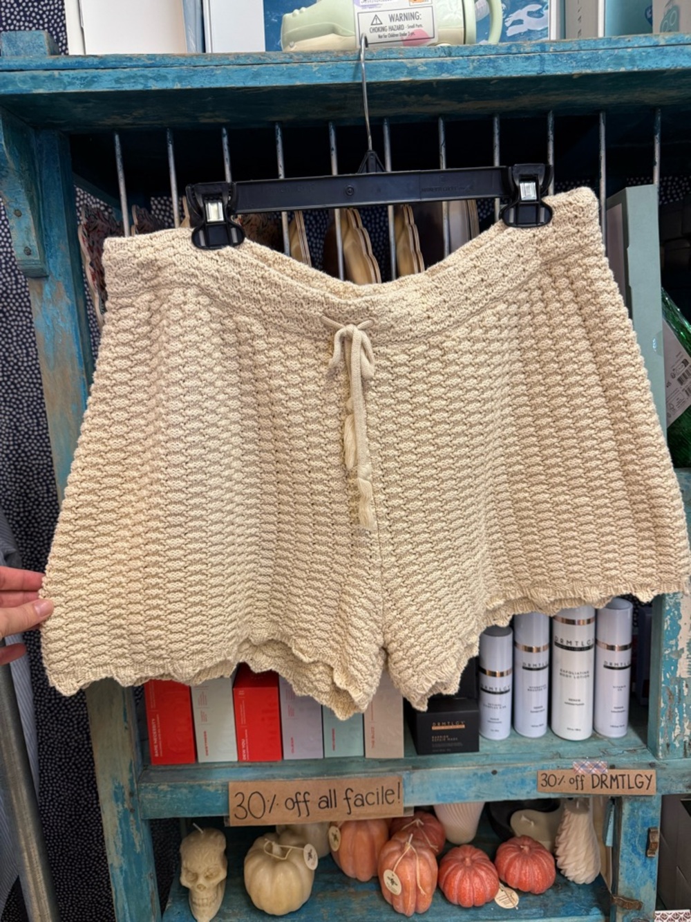 Marc New York Cream Knit High-Waist Drawstring Shorts